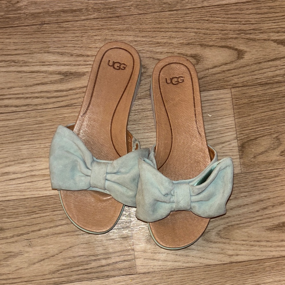 UGG Women's Bow Slide Sandals in Pale Blue Suede